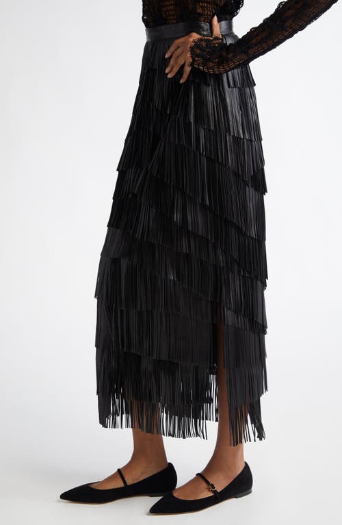 Ulla Johnson Therese Leather Fringe Skirt In Noir