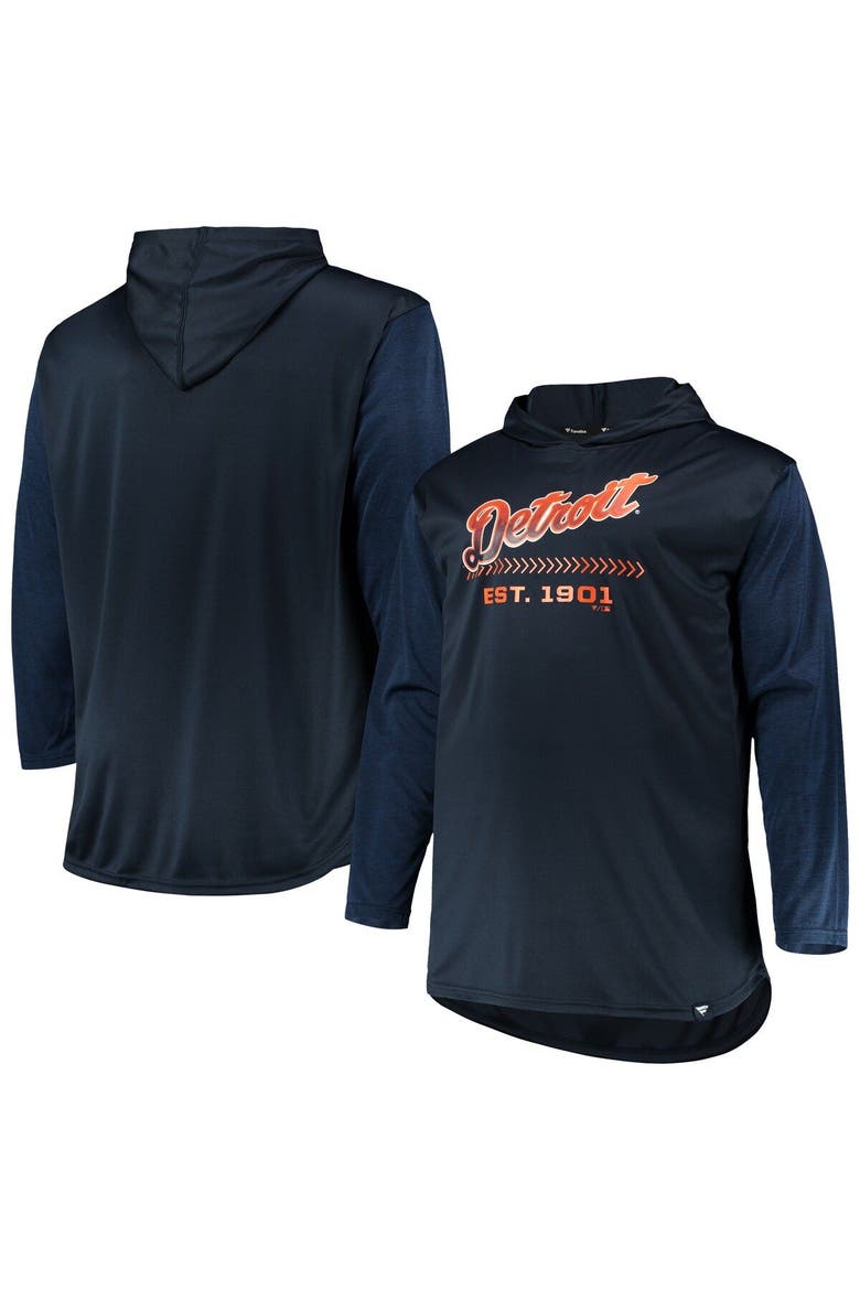 Men's Navy/Heathered Navy Detroit Tigers Big & Tall Wordmark Club Pullover Hoodie, Alternate, color, Navy