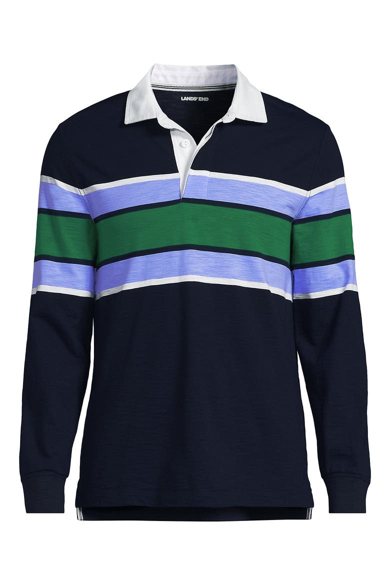 Long Sleeve Lightweight Slub Rugby Polo, Alternate, color, Radiant Navy/Green Stripe