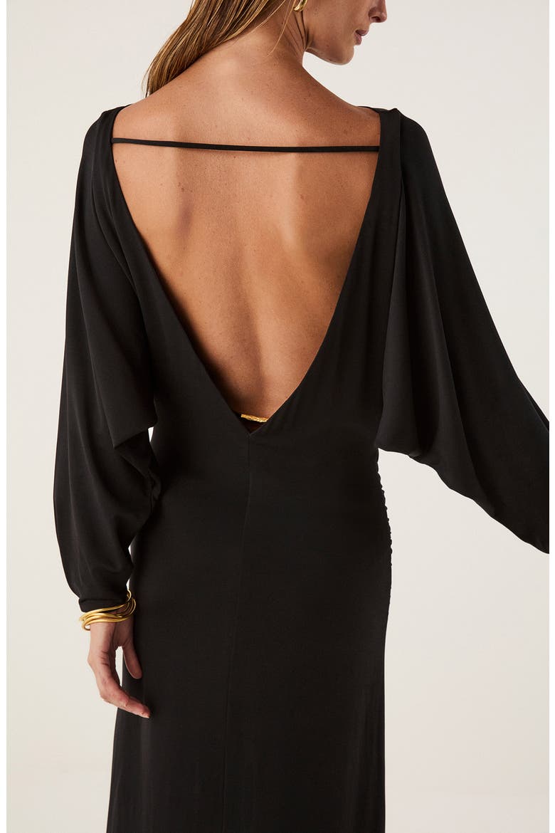 Nina Long Sleeve Cover-Up Maxi Dress, Alternate, color, BLACK