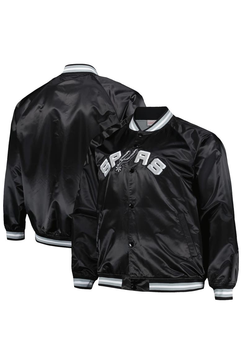 Men's Mitchell & Ness Black San Antonio Spurs Big & Tall Hardwood Classics Wordmark Satin Raglan Full-Zip Jacket, Main, color, Black
