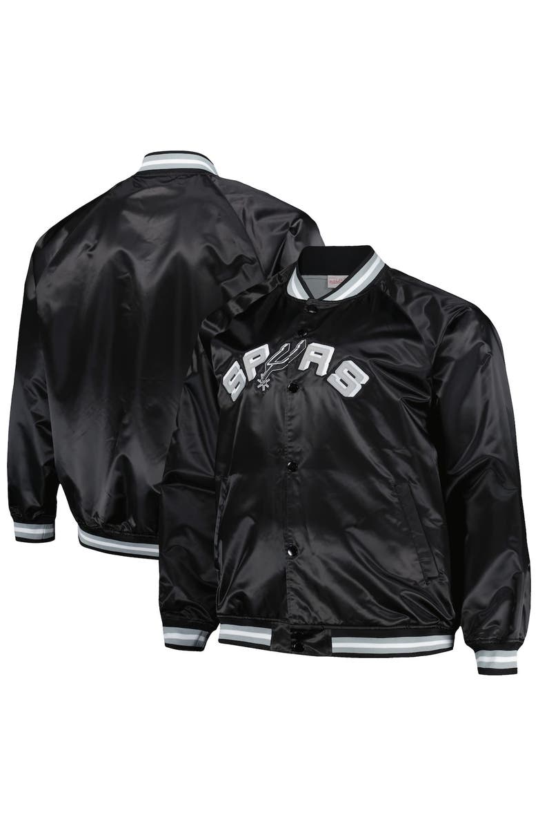 Mitchell & Ness Men's Mitchell & Ness Black San Antonio Spurs Big & Tall Hardwood Classics Wordmark Satin Raglan Full-Zip Jacket, Main, color, Black