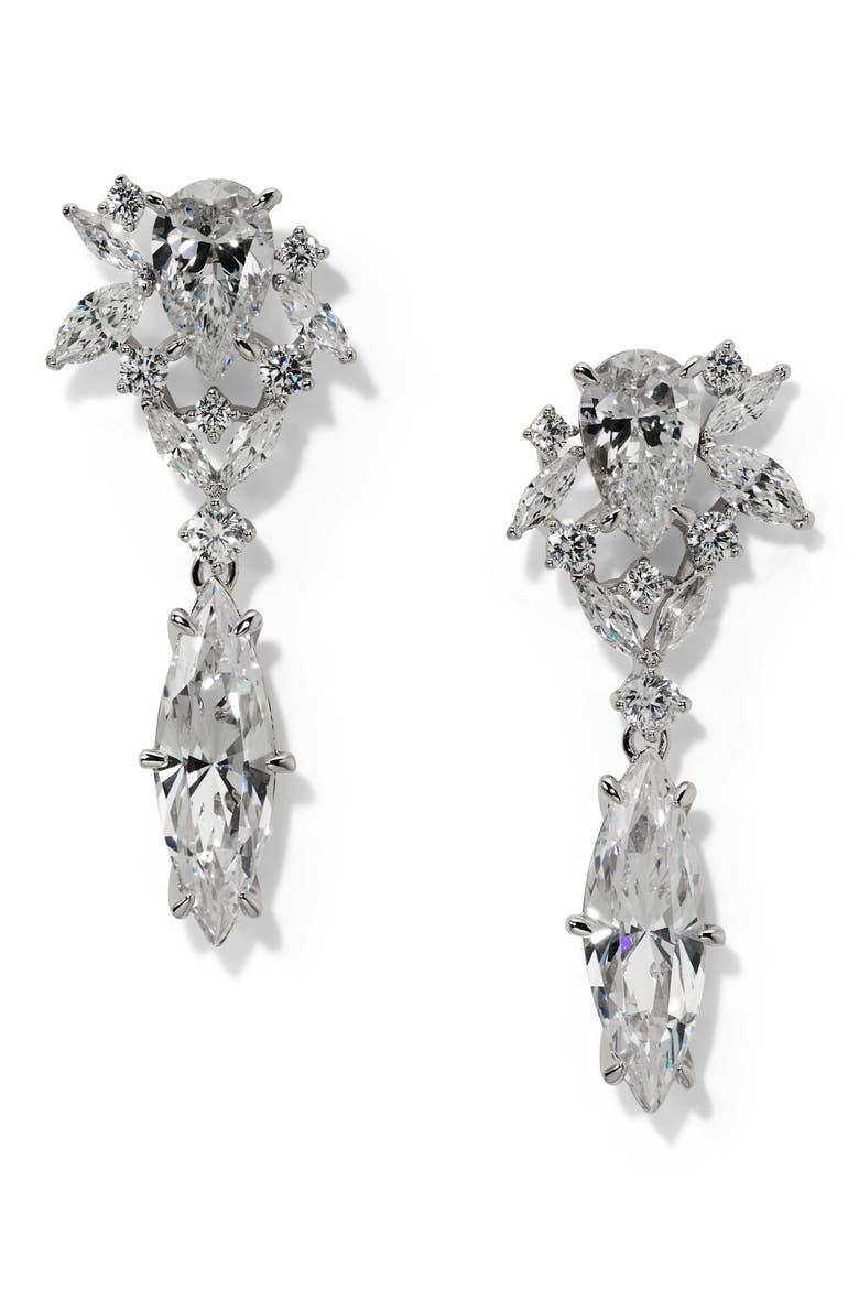 Cannes Cubic Zirconia Drop Earrings, Main, color, RHODIUM