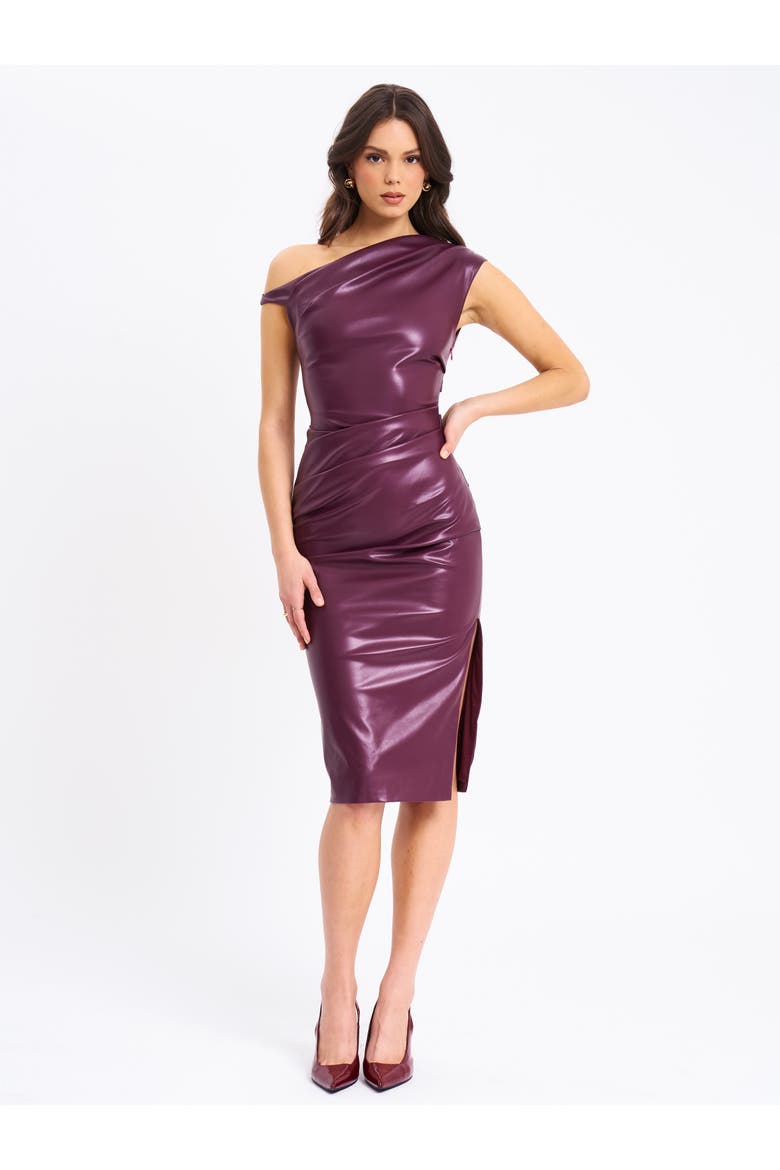 Sabina Leather Slash Neck Midi Dress, Alternate, color, Purple
