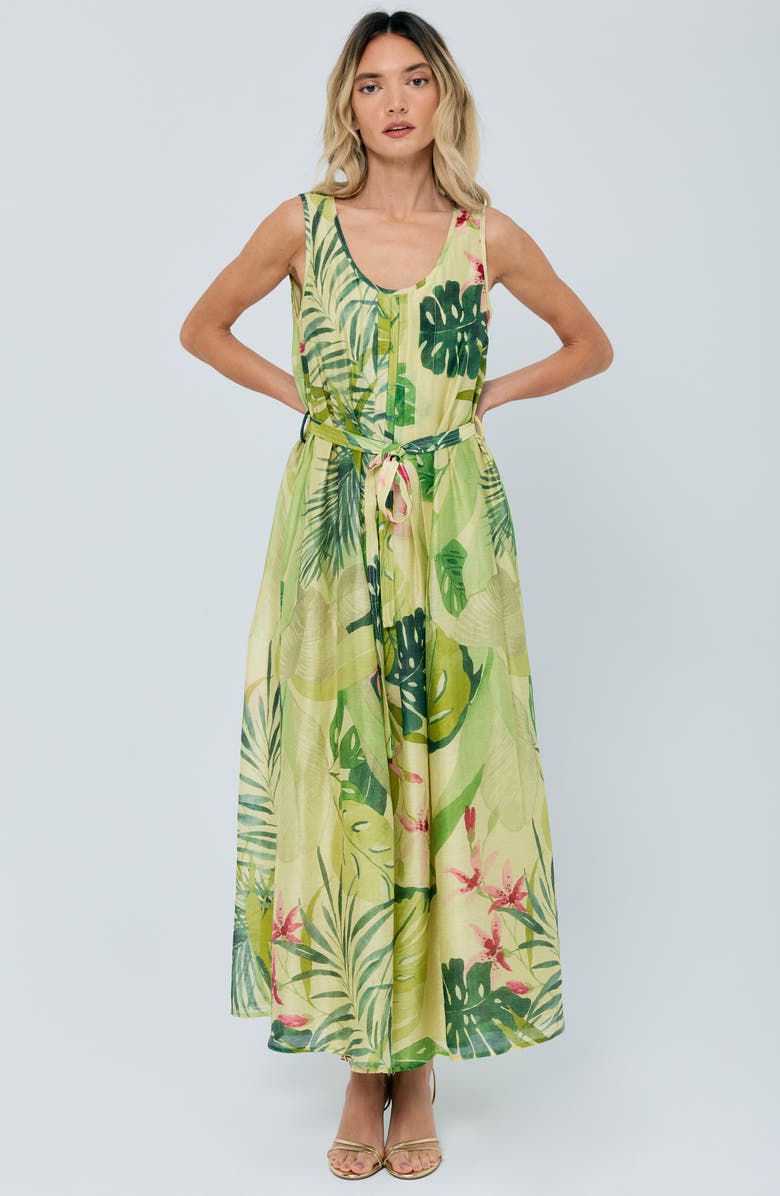 CIEBON Rowena Tie Waist Midi Skirt, Alternate, color, Citron Multi