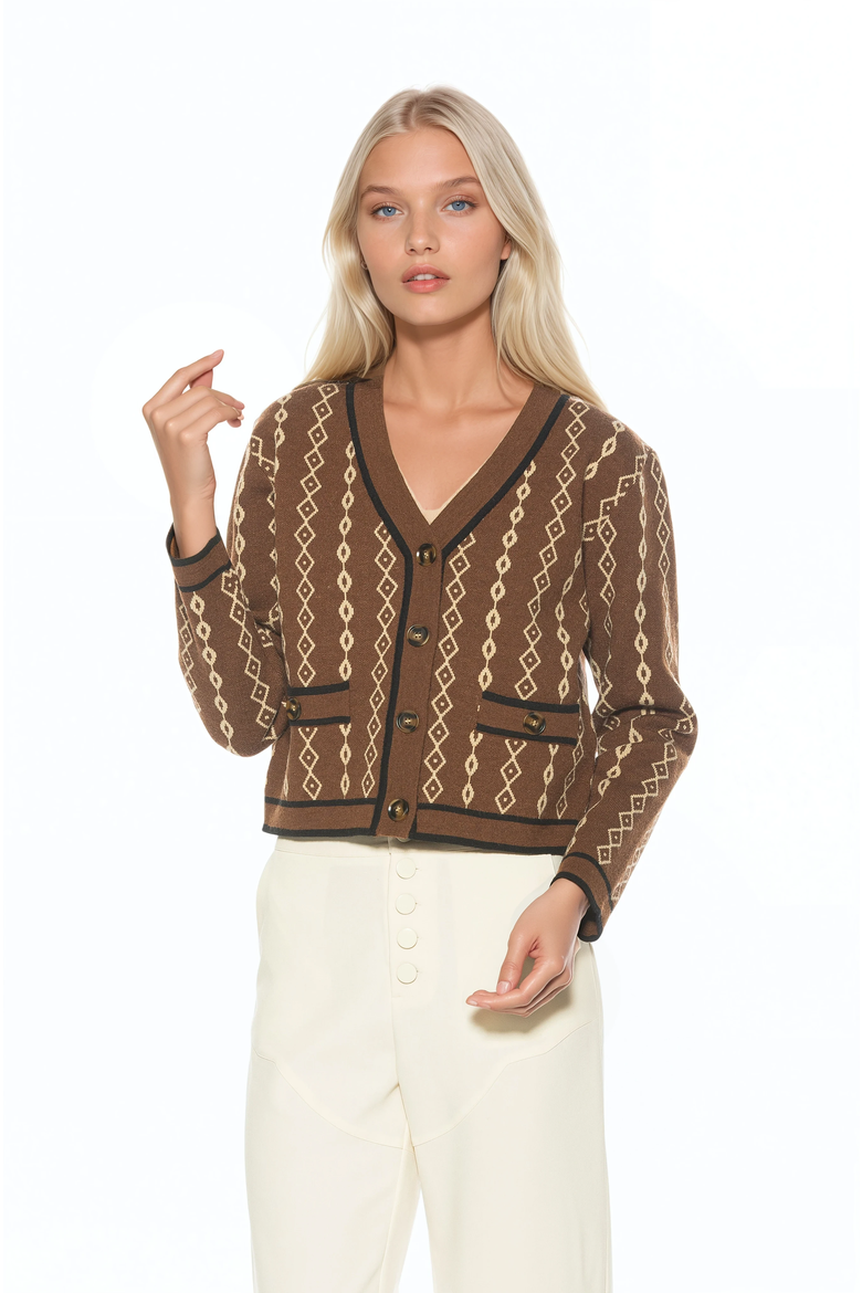 Briar Collegiate Contrast Trim Cardigan, Main, color, Brown