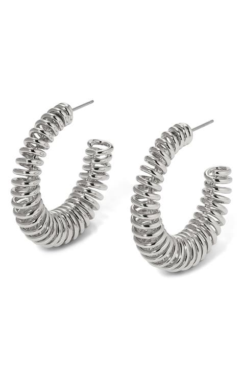 Amethyst Accent Sterling Silver Tear Drop Spiral Coil Design Earrings