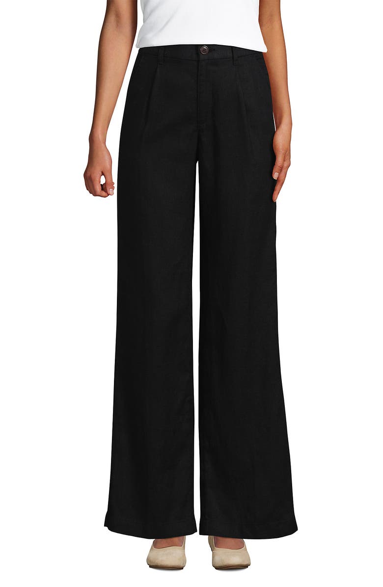 Lands' End High Rise Wide Leg Linen Pleated Pants, Alternate, color, Black