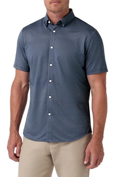Halyard Trim Fit Floral Short Sleeve Performance Button-Up Shirt