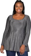 24seven Comfort Apparel Scoop Neck Long Sleeve Shimmery Fabric Tunic Top