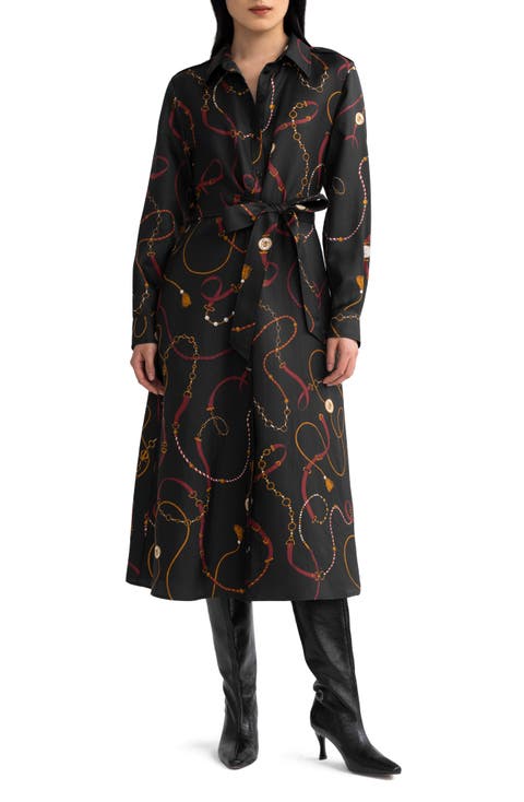 Louisville Print Silk Trench Dress