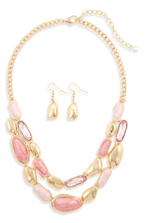 Pebble Link Collar Necklace & Earrings Set