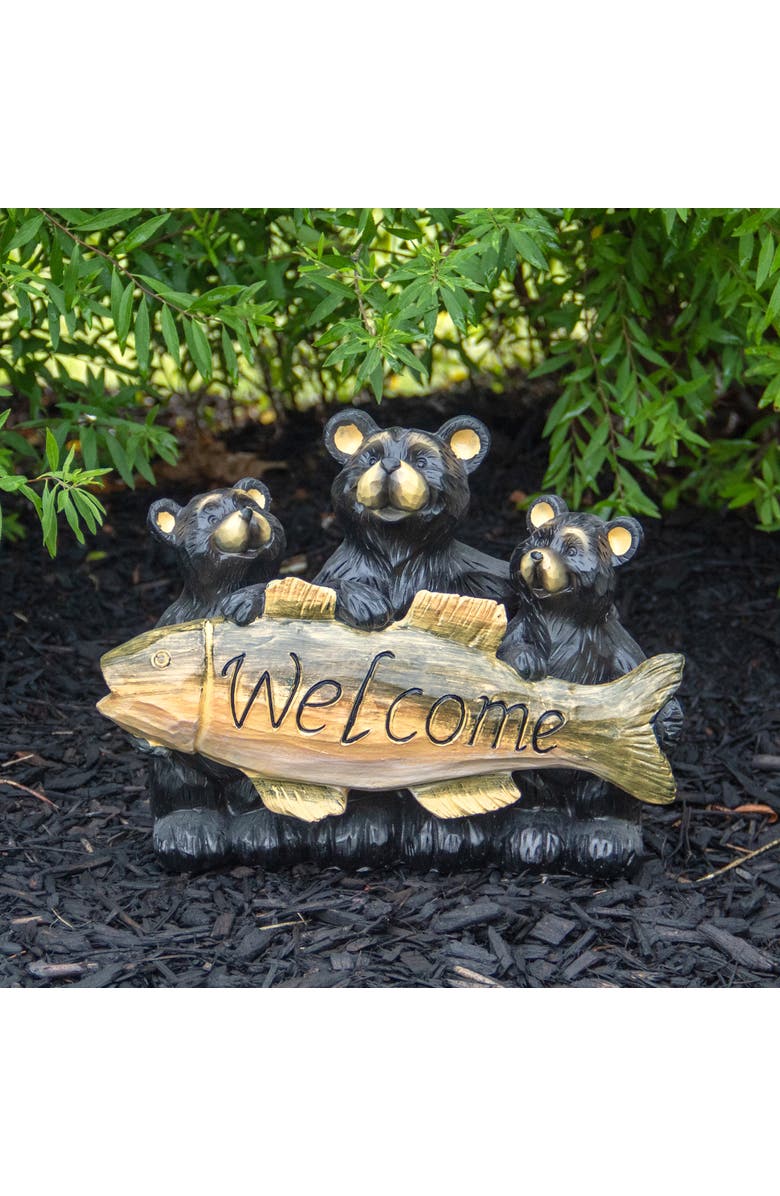 Northlight 10" Bear Family Trio Welcome Sign Outdoor Garden Statue, Alternate, color, Brown