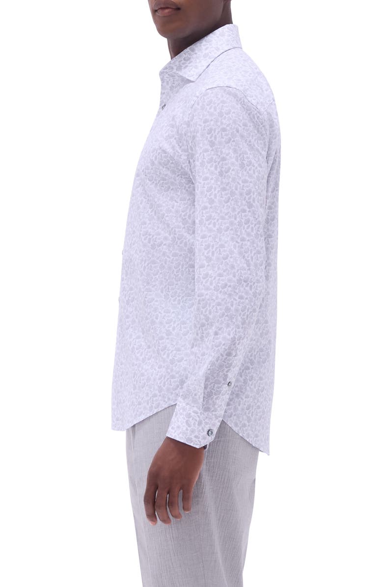 Bugatchi Axel Floral Shaped Fit Button-Up Shirt, Alternate, color, Platinum