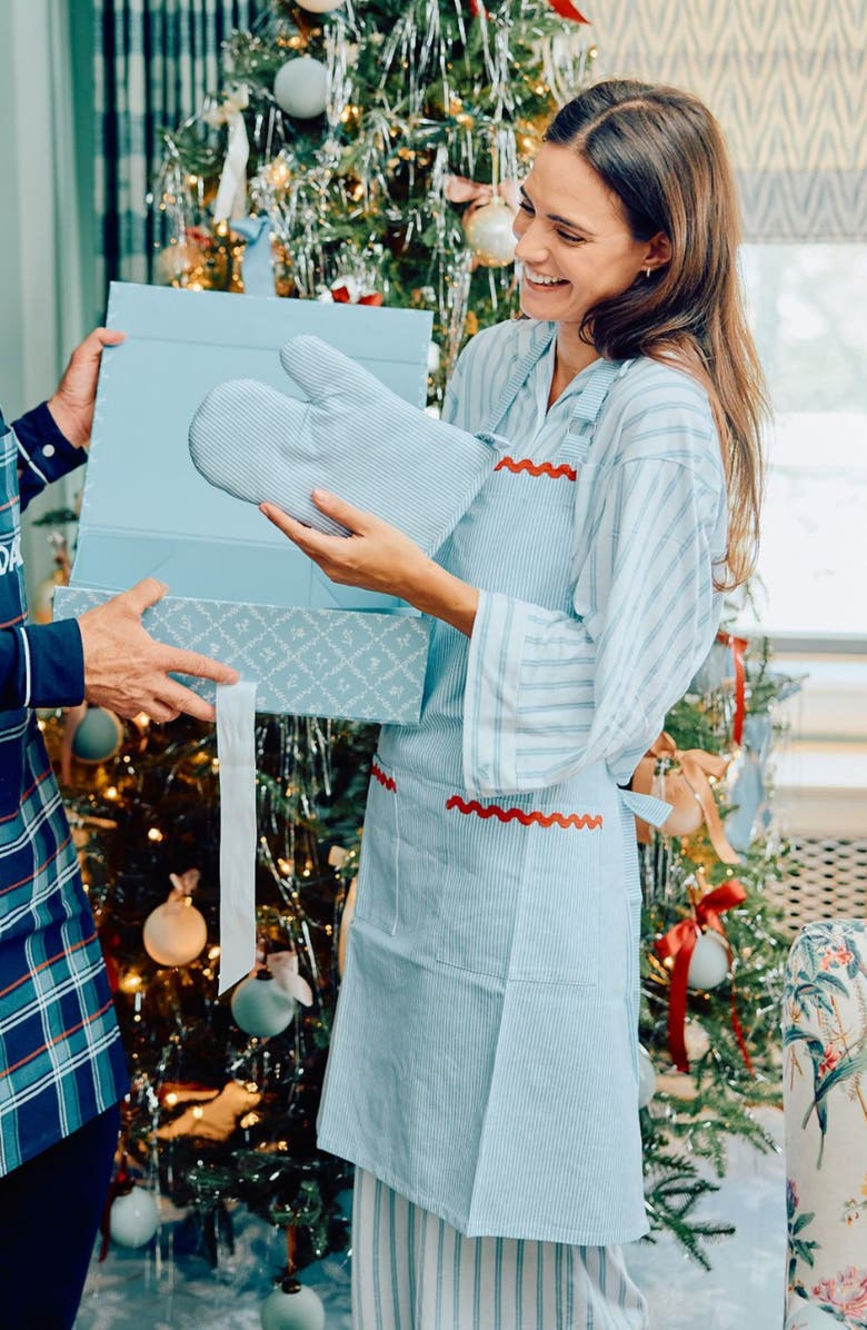WEEZIE Rickrack Trim Stripe Apron, Alternate, color, Blue Stripe