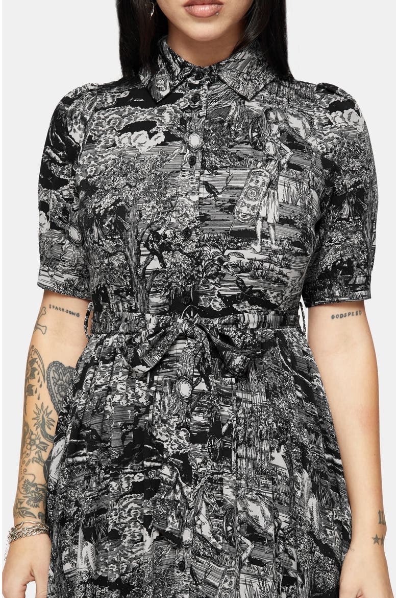 Nara Boudicca Printed Shirt Dress, Alternate, color, Black