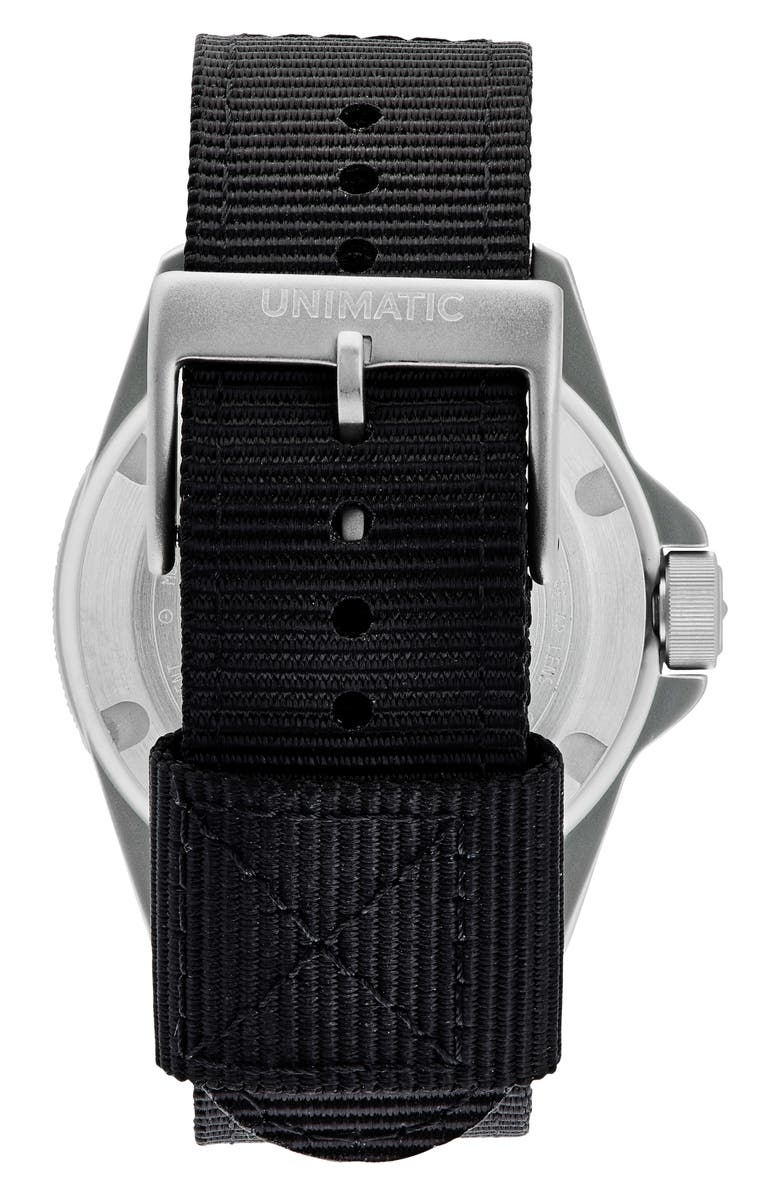 UNIMATIC Modello Uno GMT Toolwatch UT1-GMT Nylon Strap Diving Watch, 41.5mm, Alternate, color, Black Steel