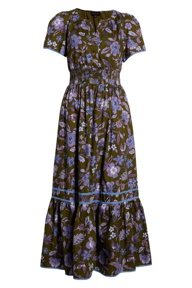 Orly Floral Smock Waist Cotton Maxi Dress, Alternate, color, OLIVE-LAVENDER
