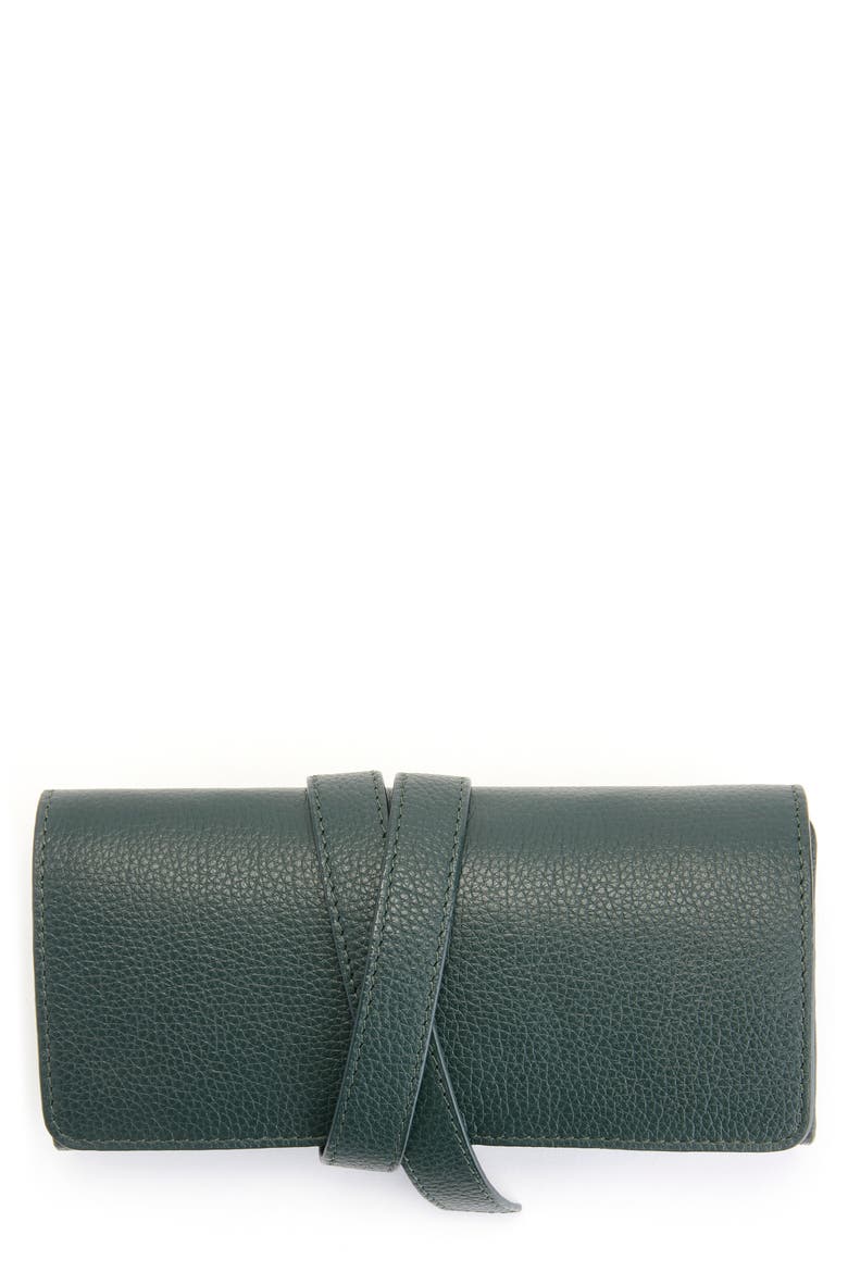 Leather Tech Cord Organizer Roll, Main, color, DARK GREEN