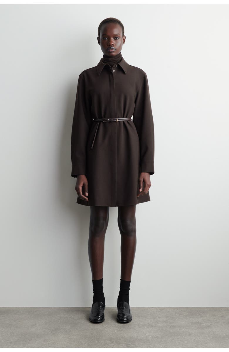 COS Long-Sleeved Mini Shirt Dress, Alternate, color, Dark Brown