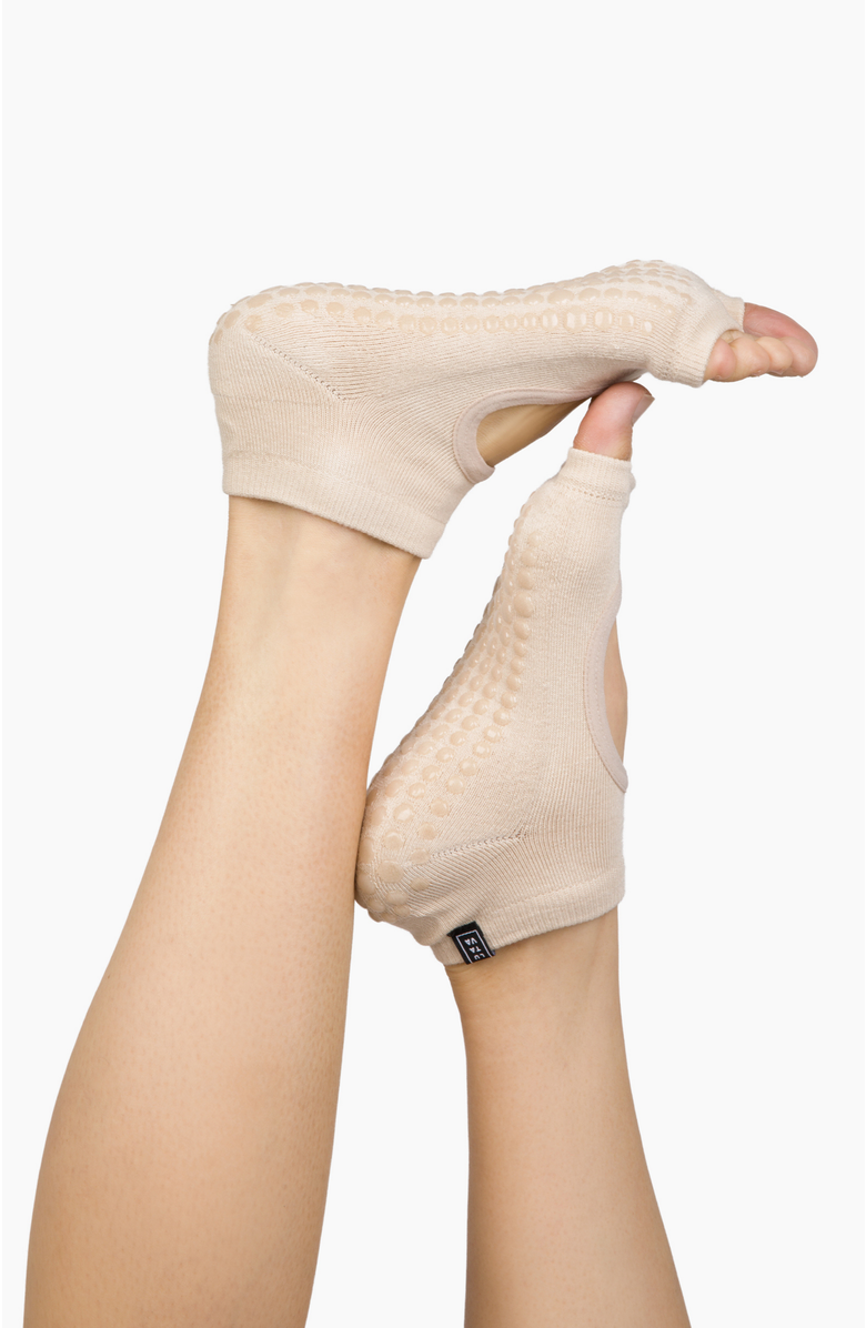 Lutava Antimicrobial Grip Sock- Tan Open Toe Ankle with Clear Grip - 2 Pack, Alternate, color, Beige