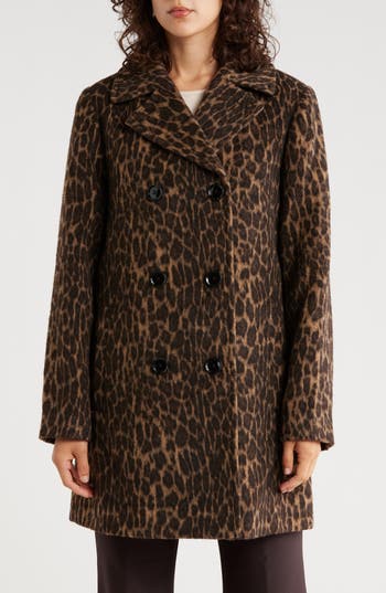 Bcbgeneration Missy Leopard Double Breasted Coat In Brown