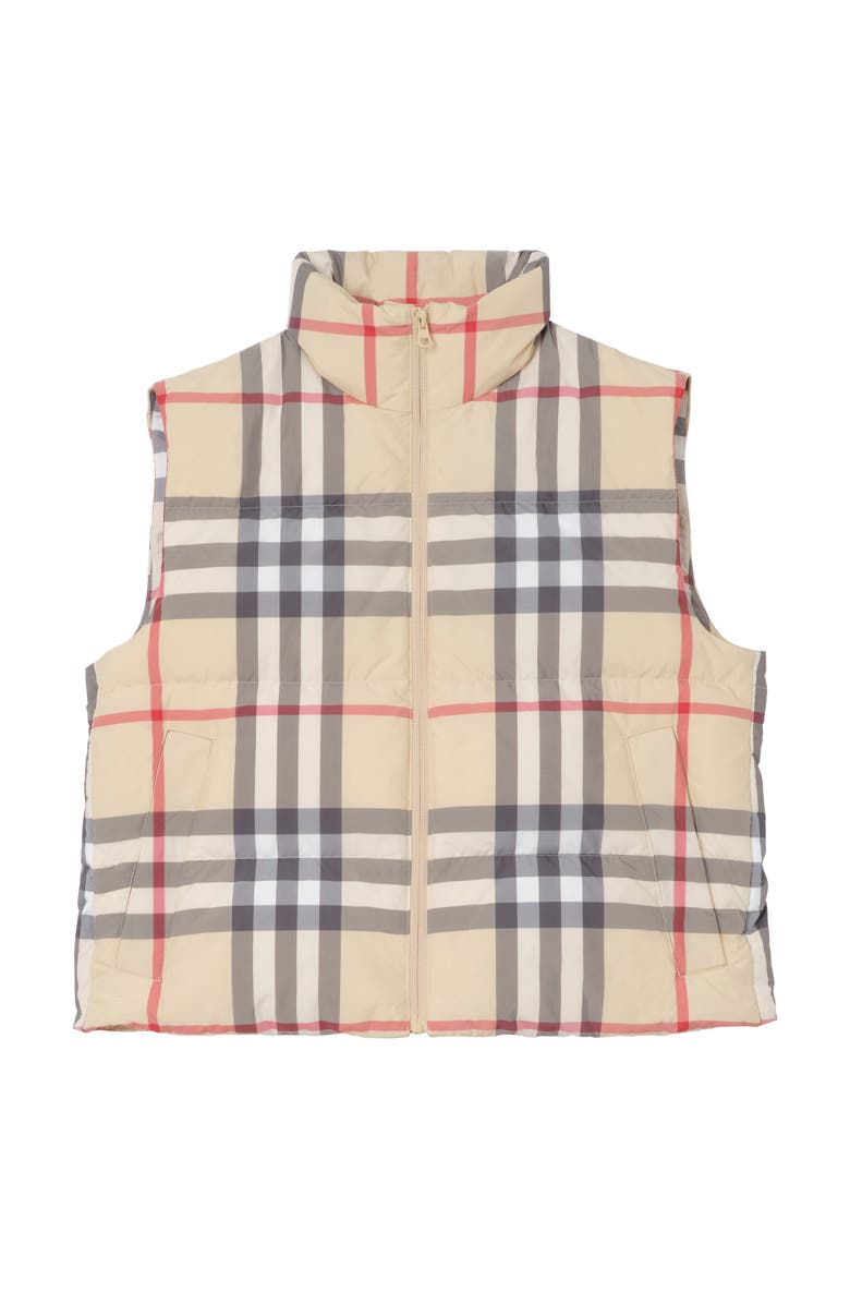 Burberry Check Puffer Gilet, Main, color, Pale Stone