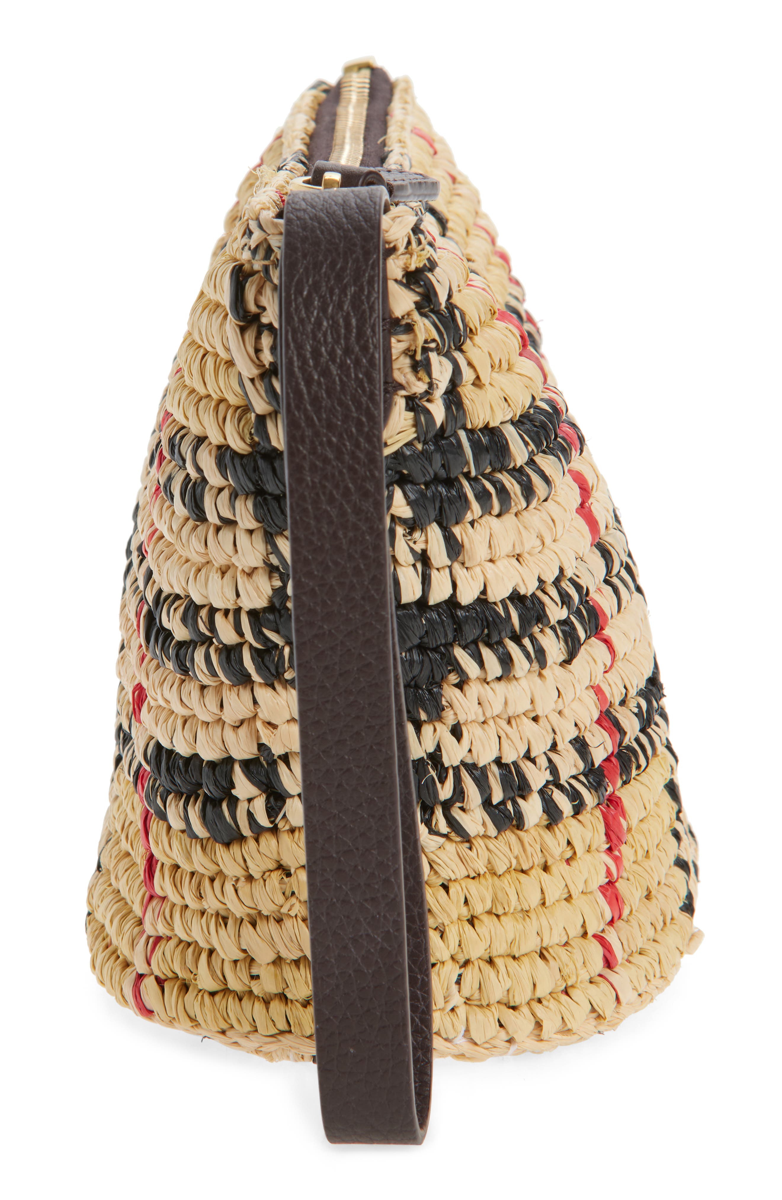 Burberry Margate Check Raffia Pouch, Alternate, color, Sand