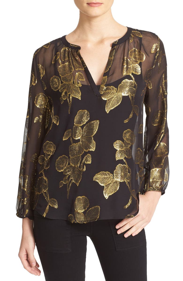 Joie 'Vashti' Metallic Silk Print Popover Top, Main, color,
