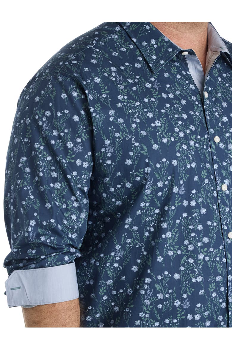 Big & Tall Floral Print Sport Shirt, Alternate, color, BLUE