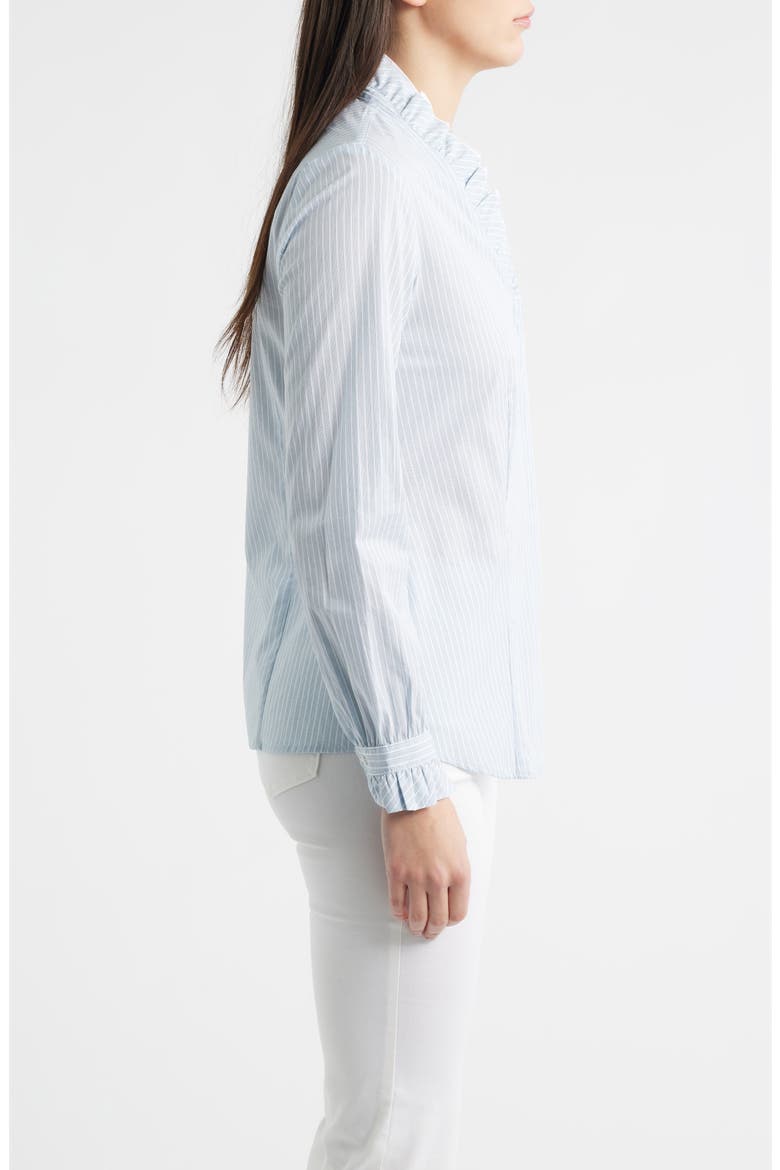 Ruffle Detail Stripe Cotton Button-Up Shirt, Alternate, color, BLUE WASH MULTI