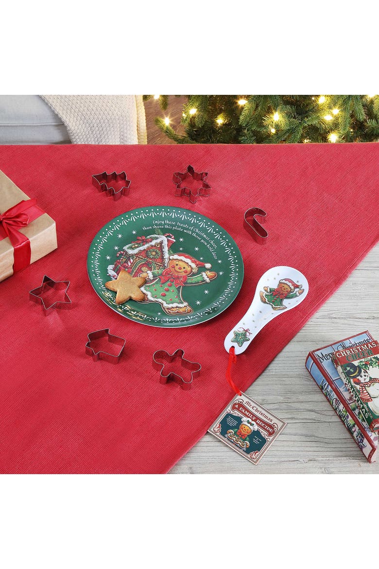 12 in. Gingerbread Plate, Spoon Rest & 6-Piece Cookie Cutter Baking Gift Set with Recipe, Alternate, color, Multicolored