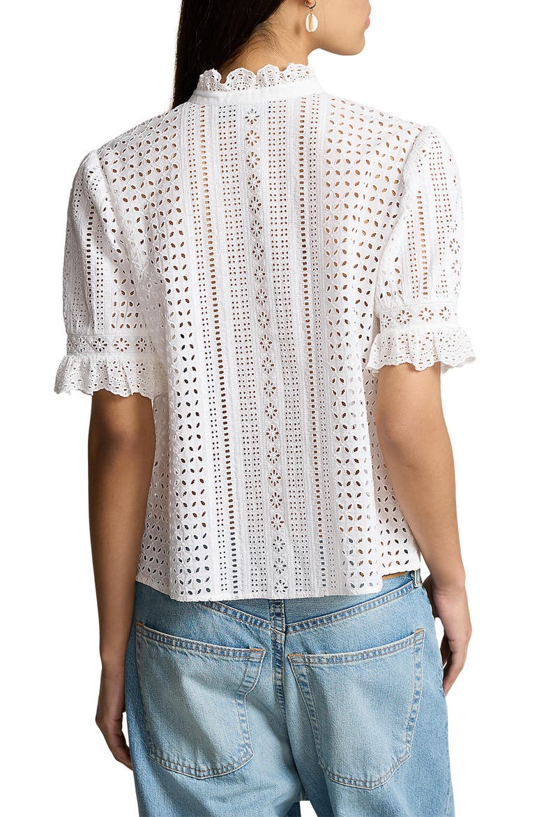 Cotton Eyelet Button-Up Shirt, Alternate, color, WHITE