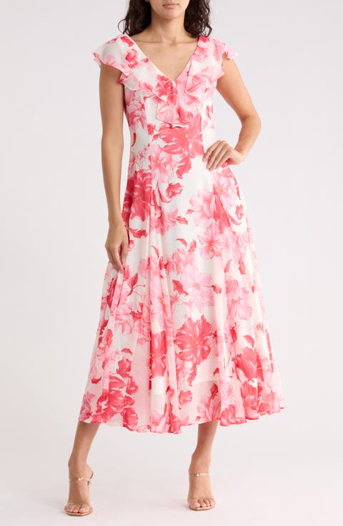 Floral Godet Midi Dress