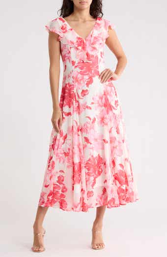 WAYF Floral Godet Midi Dress