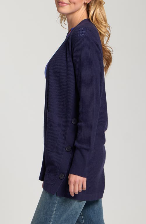 Apny Open Stitch Long Cardigan In Blue