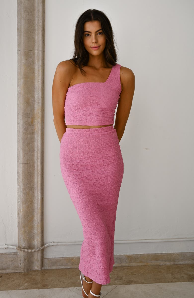 YELLOW THE LABEL Lovera Two-Piece One-Shoulder Top & High Waist Midi Skirt, Alternate, color,