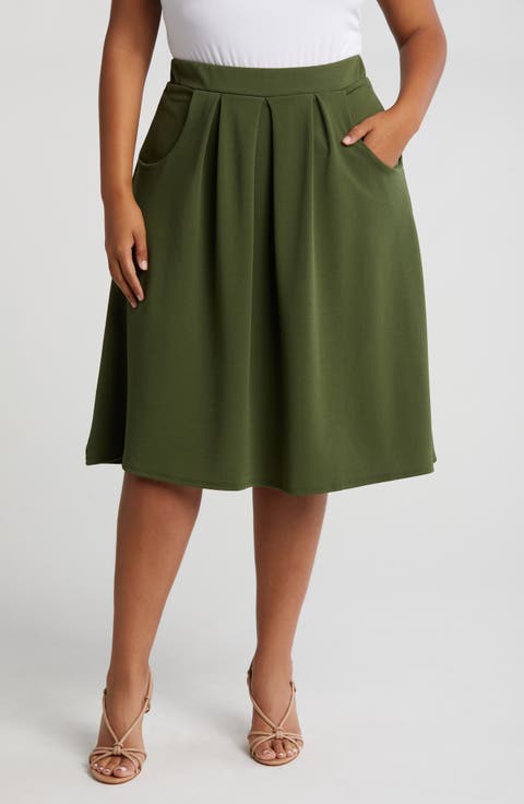 Pleated Elastic Waist Skirt (Plus)
