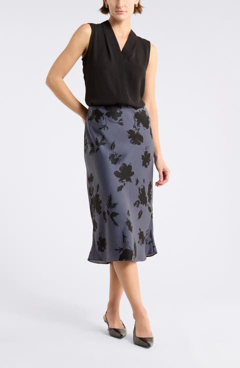 Textured Satin Midi Skirt