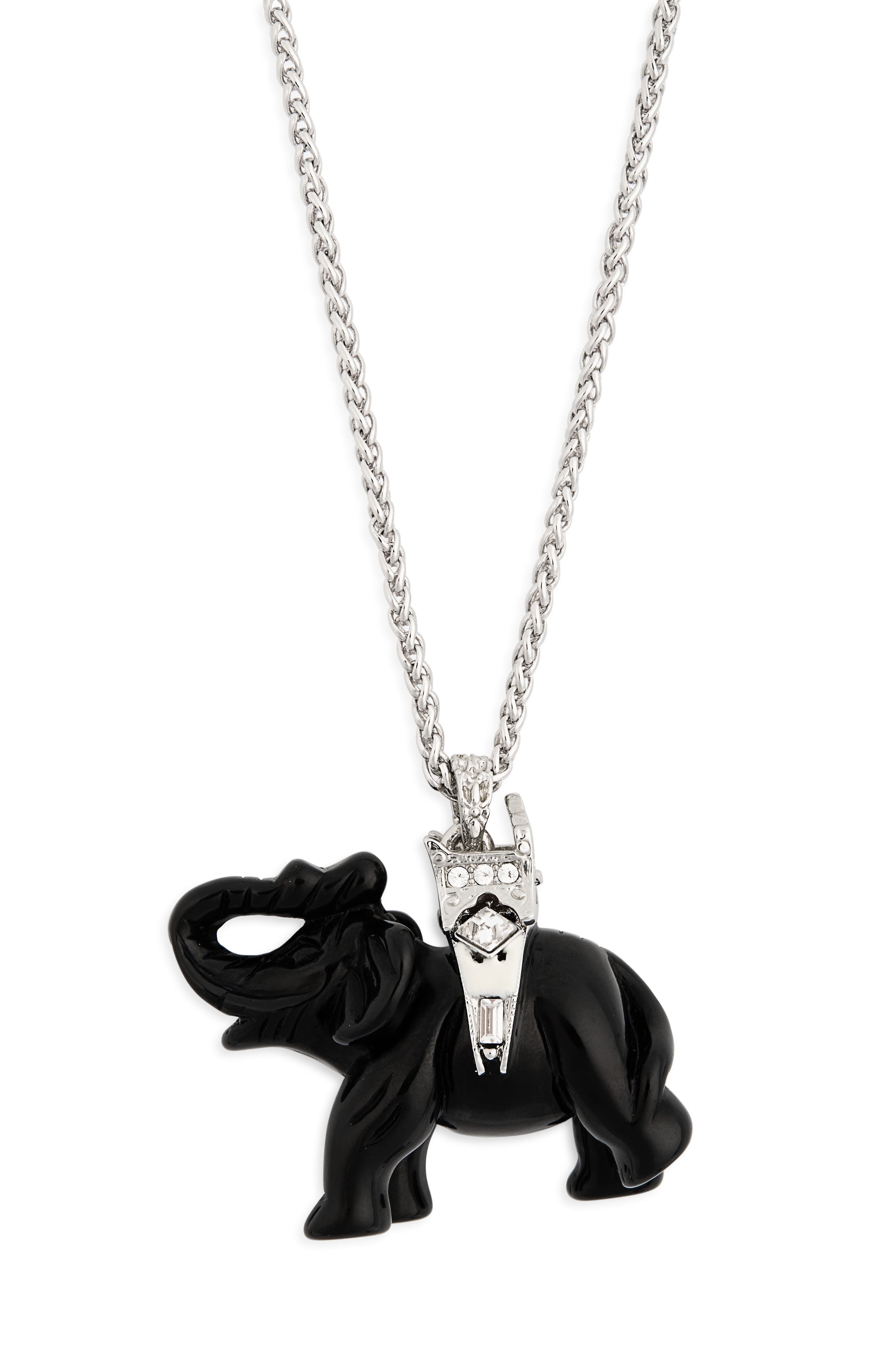 Kenneth Jay Lane Black Elephant Pendant Long Necklace