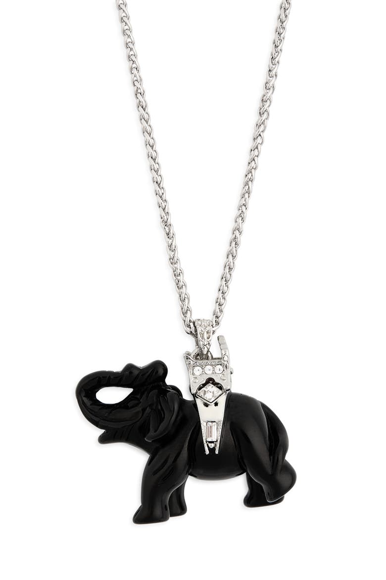 Black Elephant Pendant Long Necklace, Main, color, POLISHED SILVER