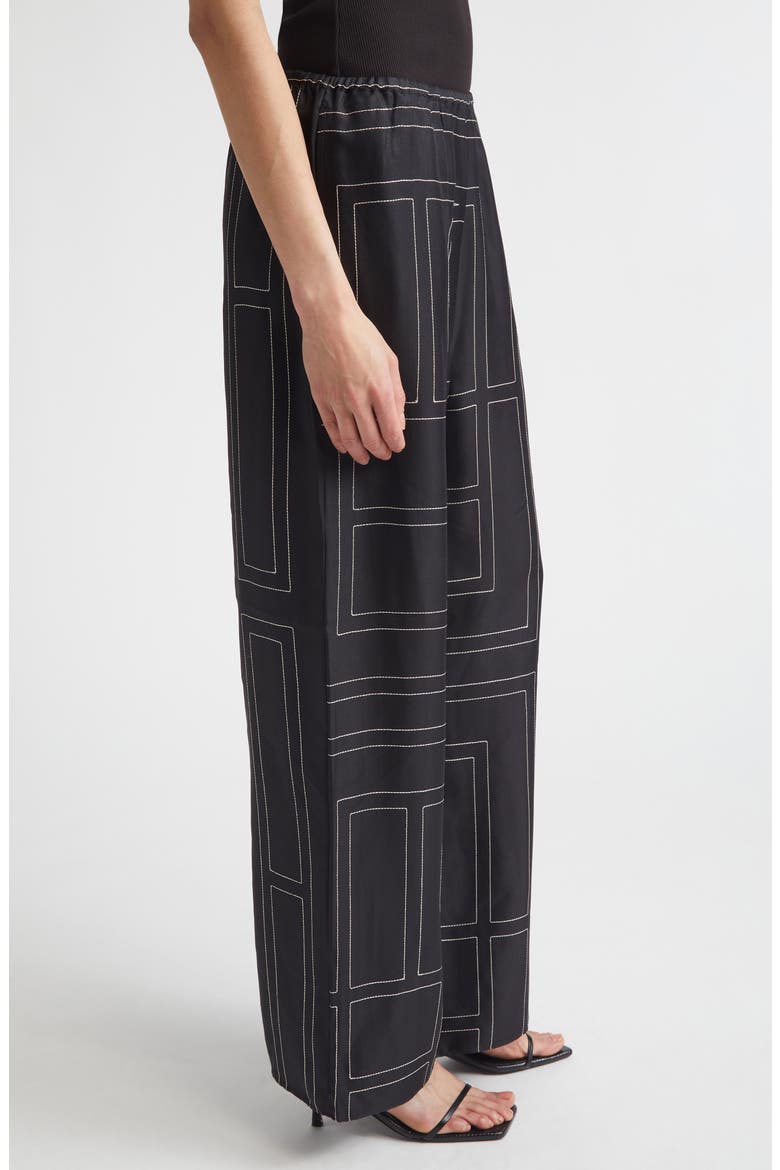 Totême Monogram Silk Pajama Bottoms, Alternate, color, BLACK MONOGRAM