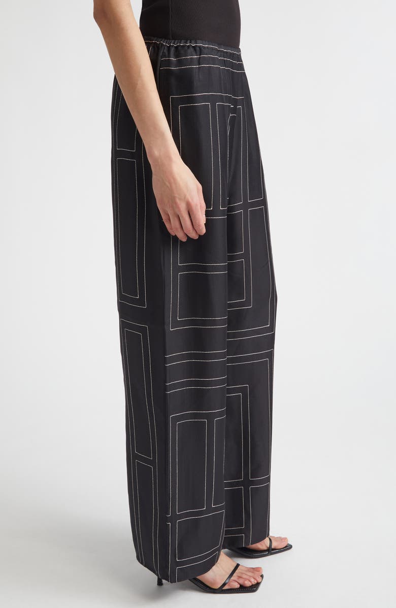 TOTEME Monogram Silk Pajama Bottoms, Alternate, color, Black Monogram