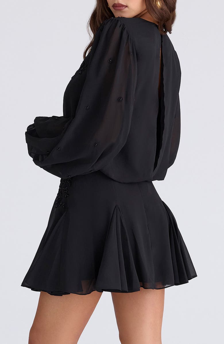 HOUSE OF CB Gianna Beaded Godet Long Sleeve Minidress, Alternate, color, Black