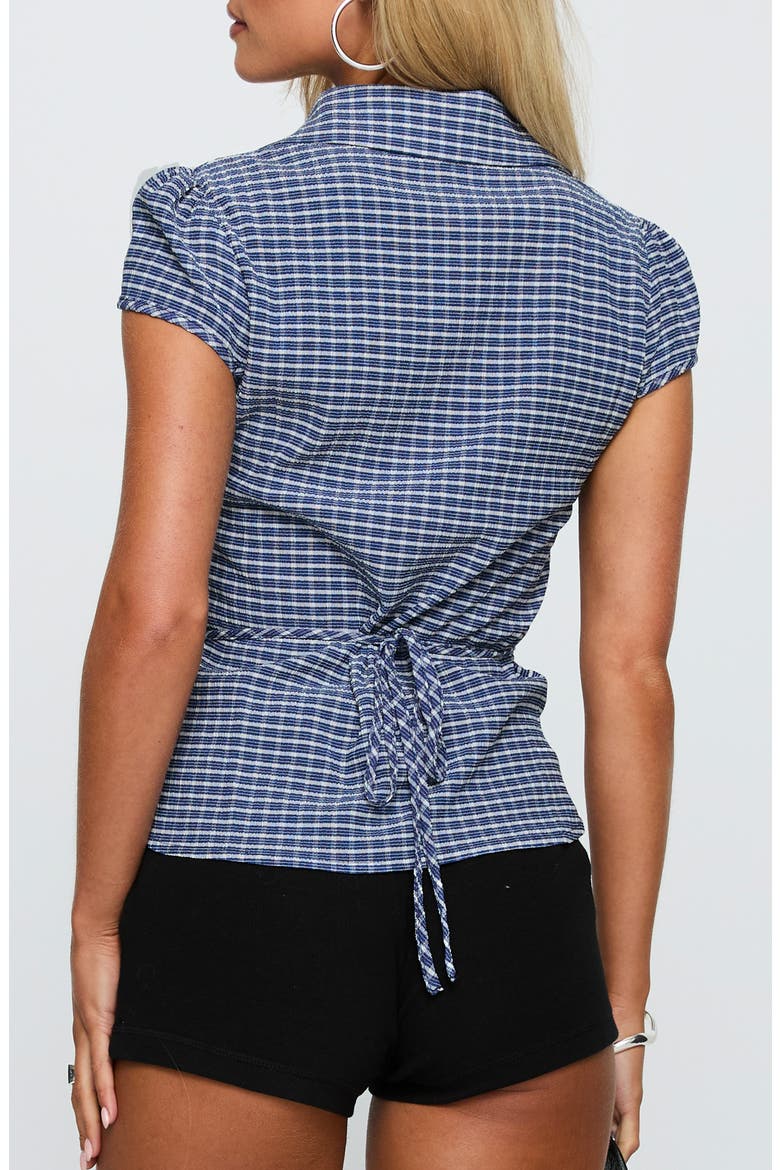 Arianwyn Check Cap Sleeve Button-Up Shirt, Alternate, color, NAVY CHECK