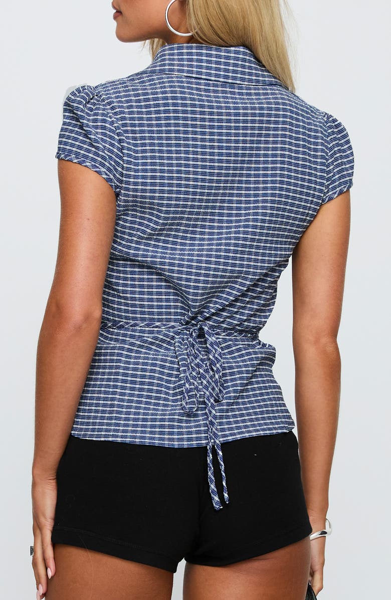 Princess Polly Arianwyn Check Cap Sleeve Button-Up Shirt, Alternate, color, Navy Check