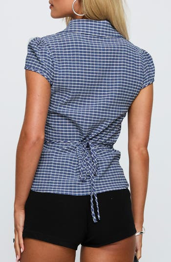 Arianwyn Check Cap Sleeve Button-Up Shirt