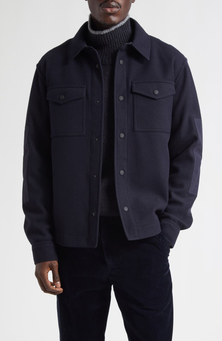 Moncler Logo Patch Shirt Jacket, Main, color, Navy Blue