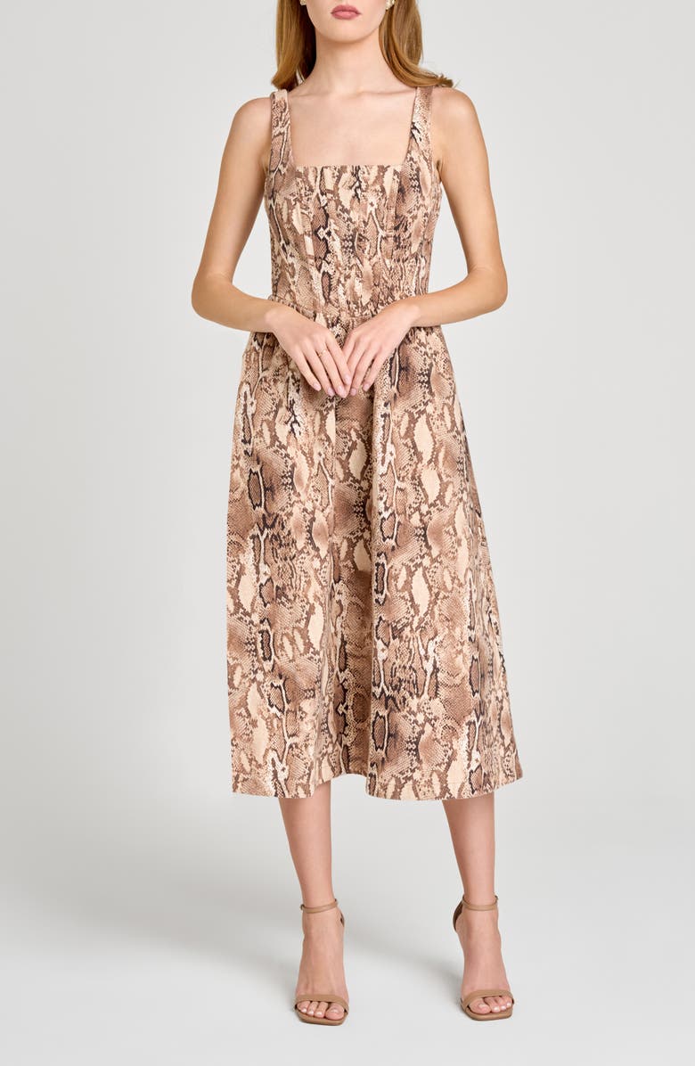 WAYF Savanna Snakeskin Print A-Line Dress, Alternate, color, Brown Snake