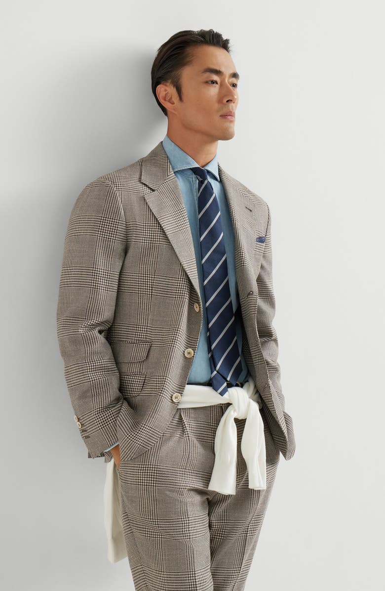 Brunello Cucinelli Prince of Wales Cavallo blazer, Alternate, color, Light Brown